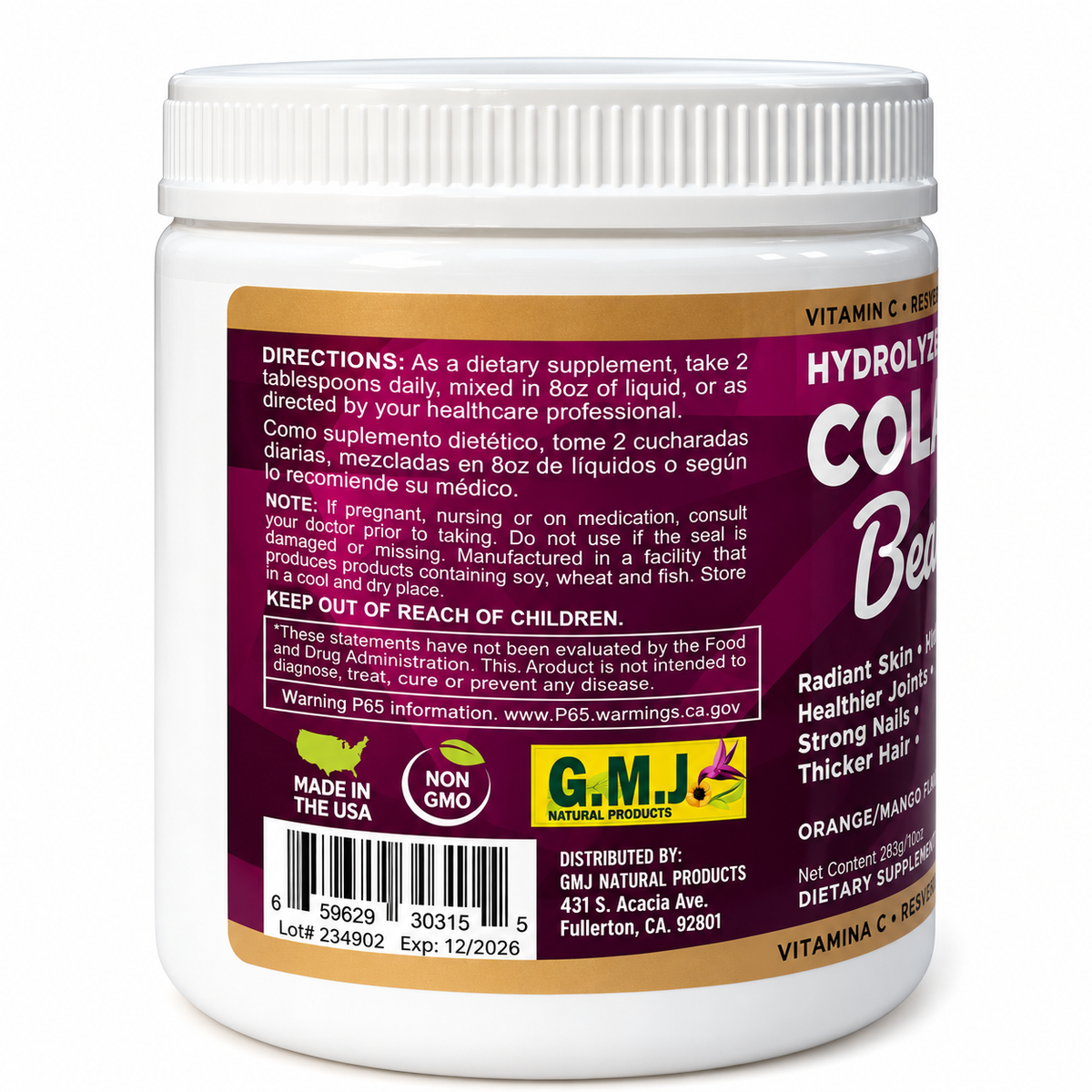 Colágeno Hidrolizado en Polvo Beauty Naranja/Mango 283 g
