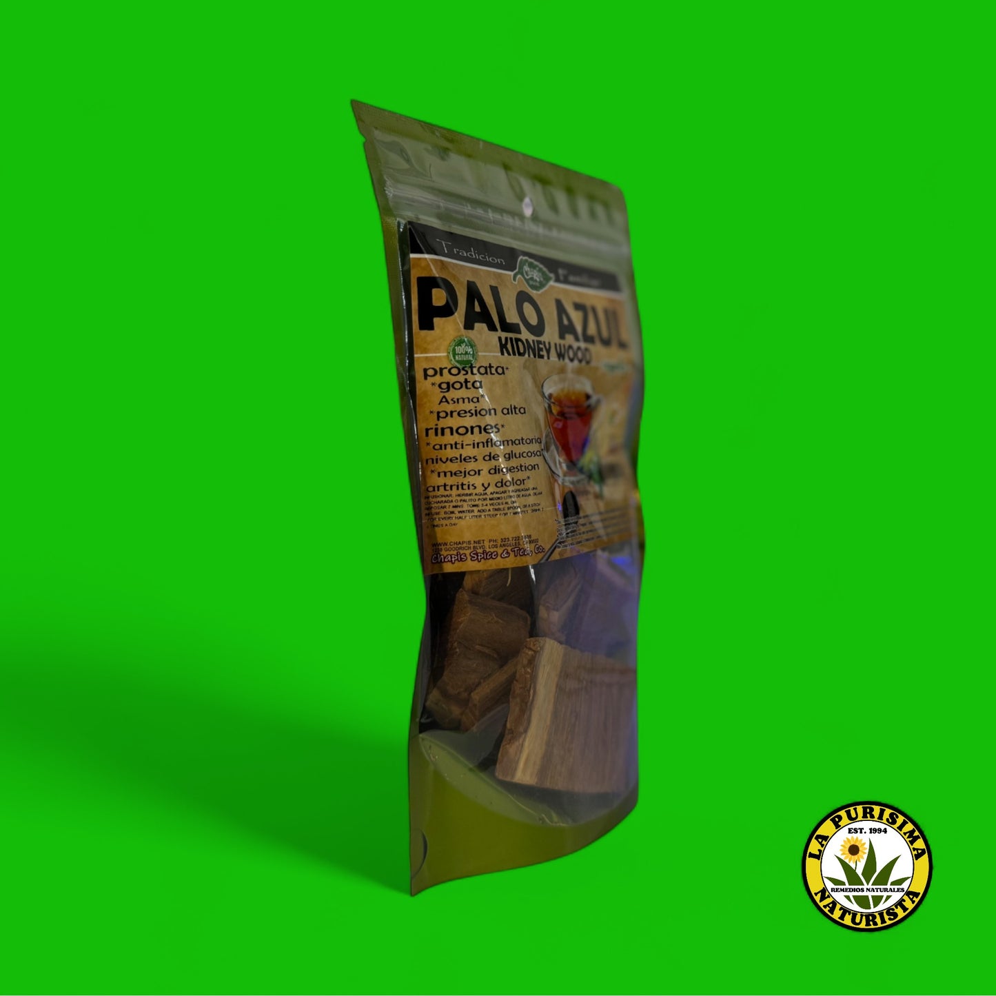 PALO AZUL ORGANICO (KIDNEY WOOD) 100% NATURAL CONT. 4 OZ. (113 GR)