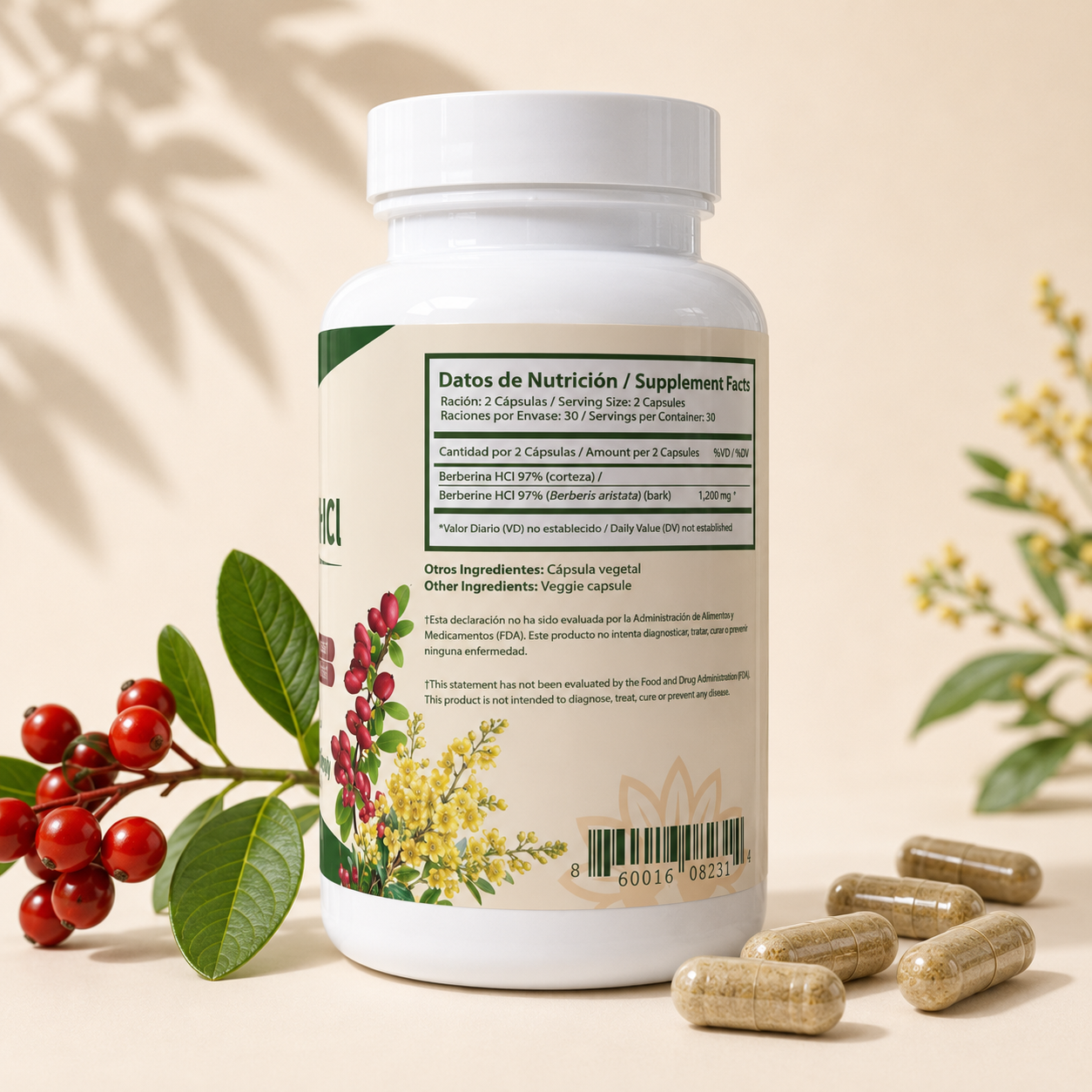 Berberine HCl 1200 mg – Metabolismo Saludable – 60 Veggie Caps