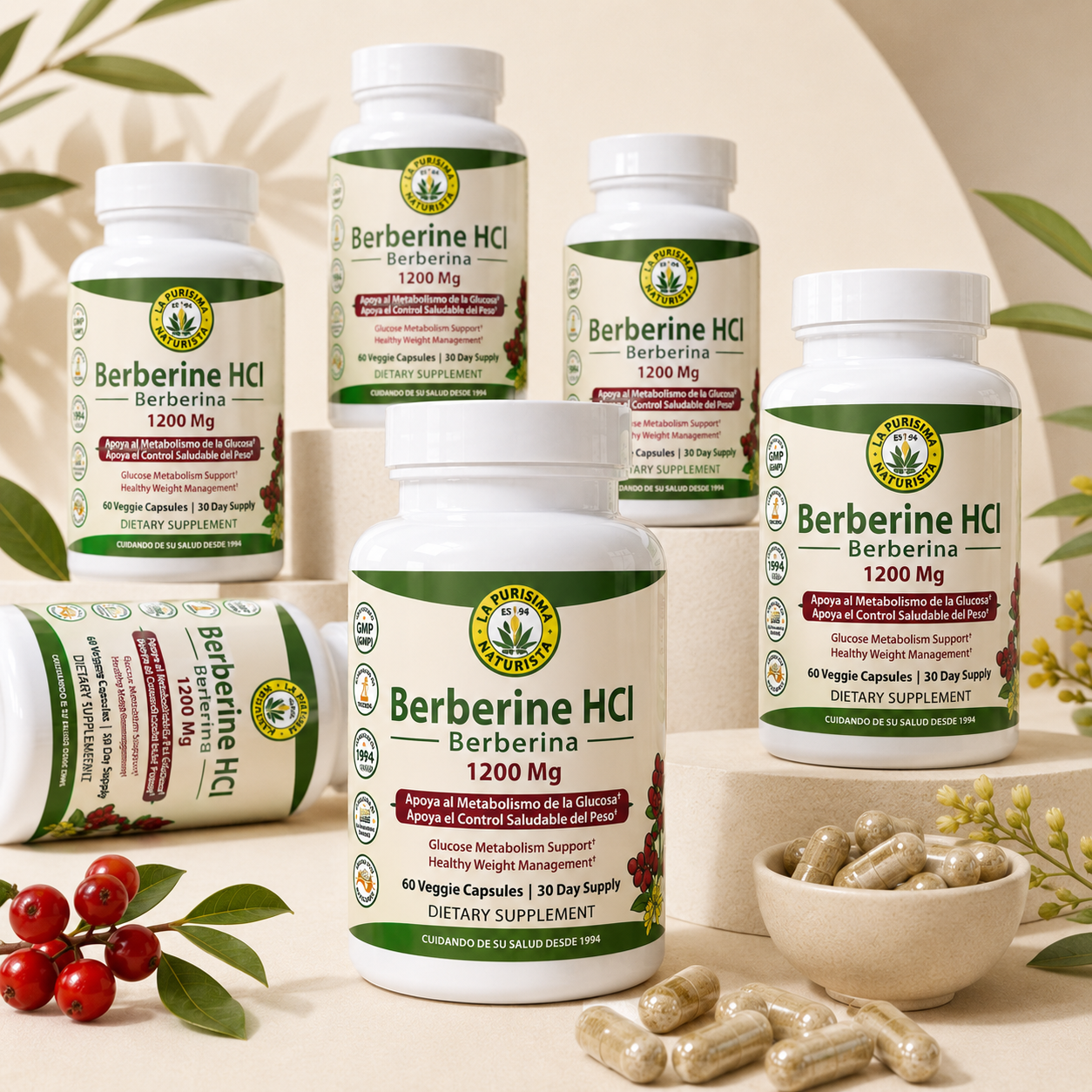 Berberine HCl 1200 mg – Metabolismo Saludable – 60 Veggie Caps