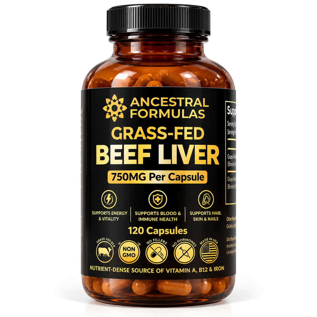 Beef Liver Grass-Fed 750 mg 120 Cápsulas