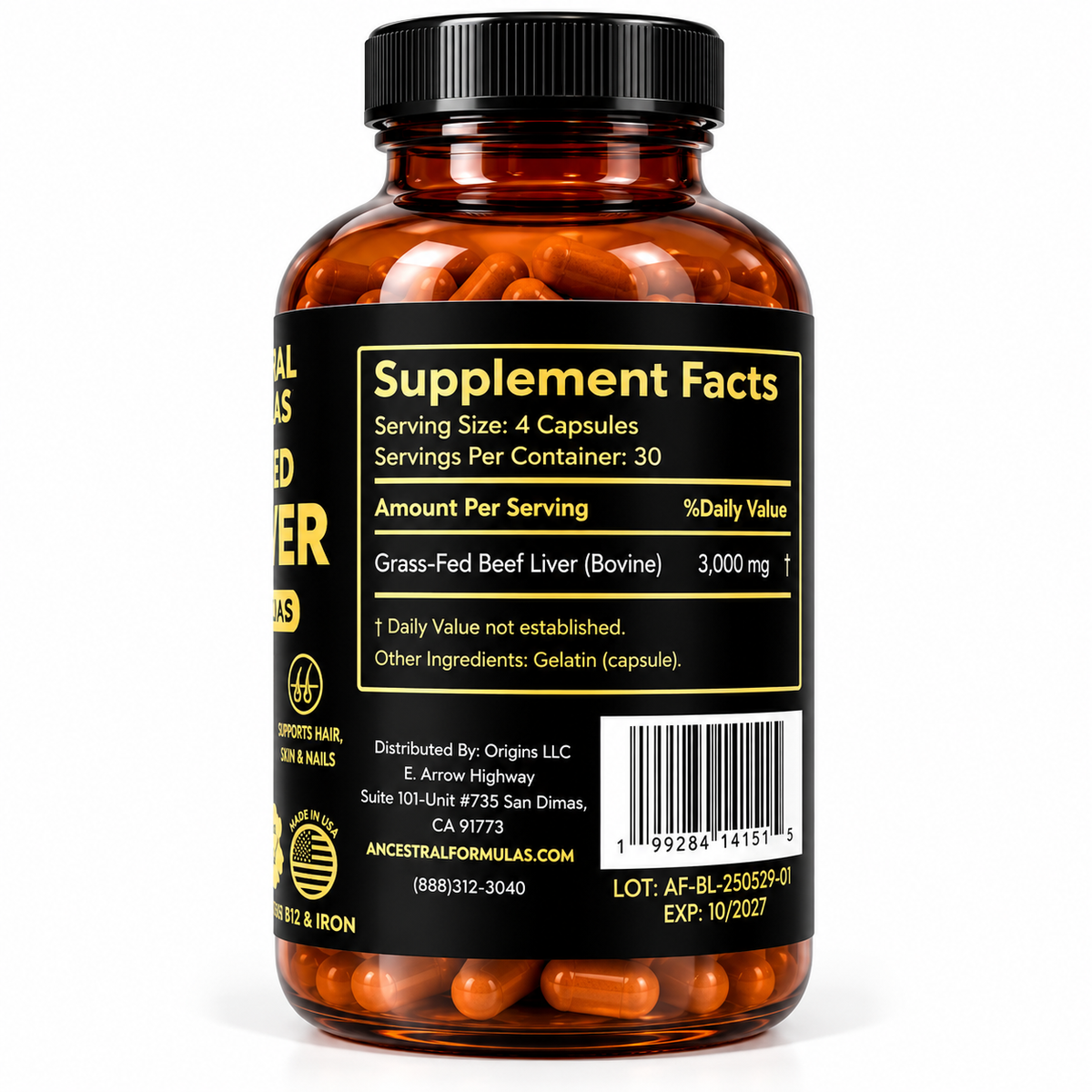 Beef Liver Grass-Fed 750 mg 120 Cápsulas