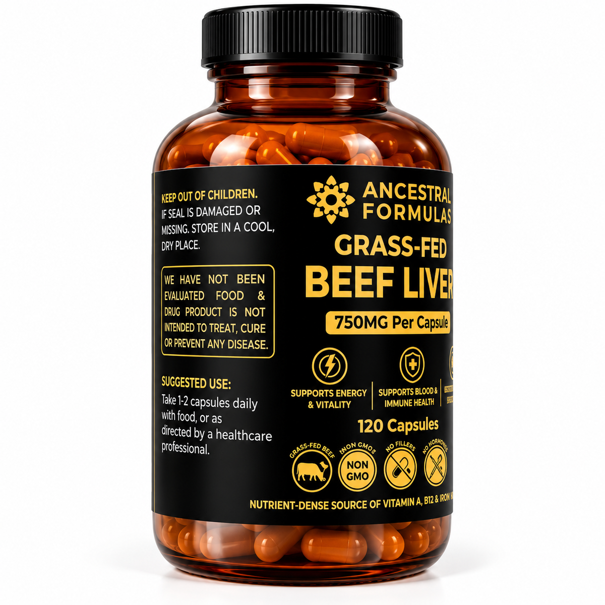 Beef Liver Grass-Fed 750 mg 120 Cápsulas