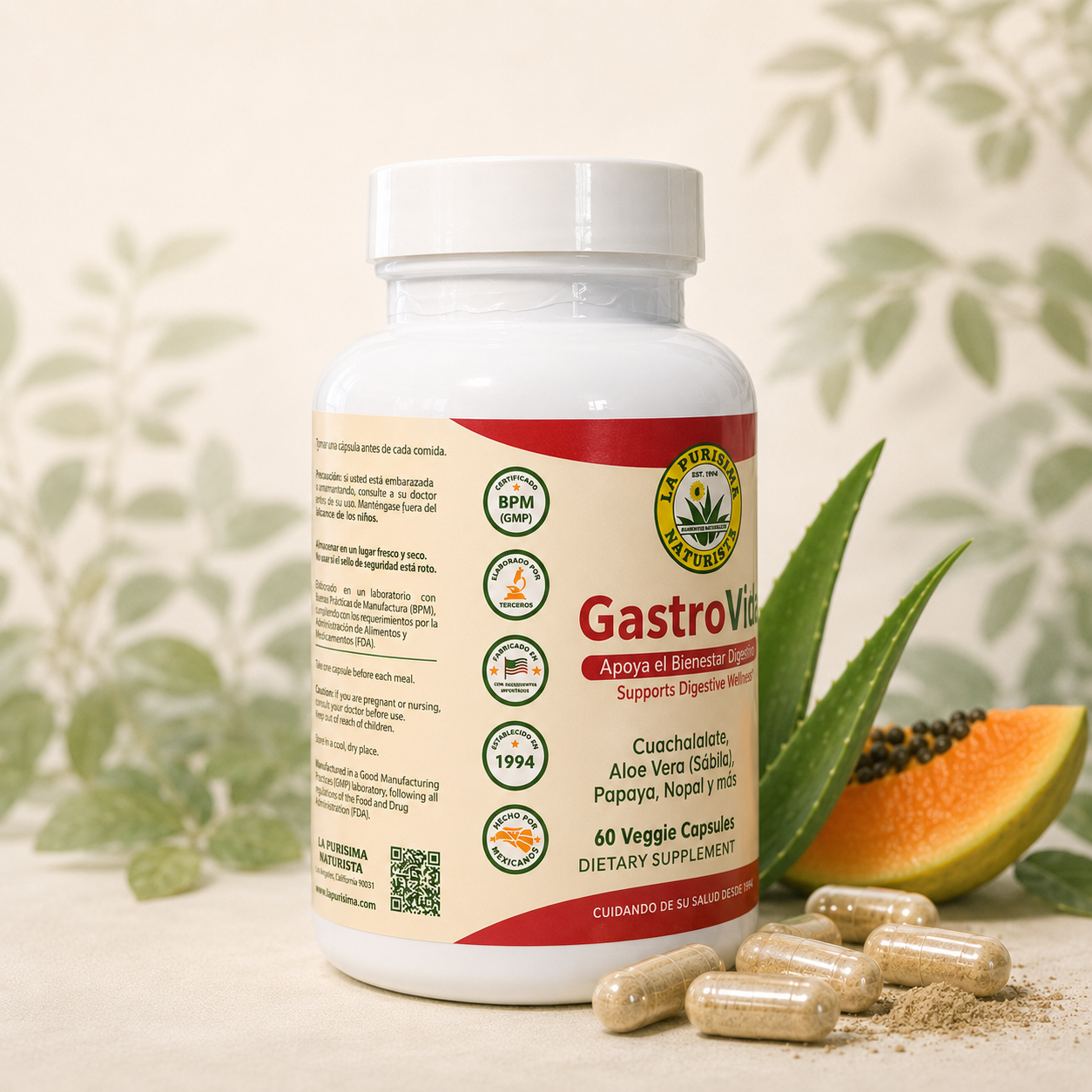 GastroVida Fórmula Herbal para Bienestar Digestivo – 60 Cápsulas Veggie