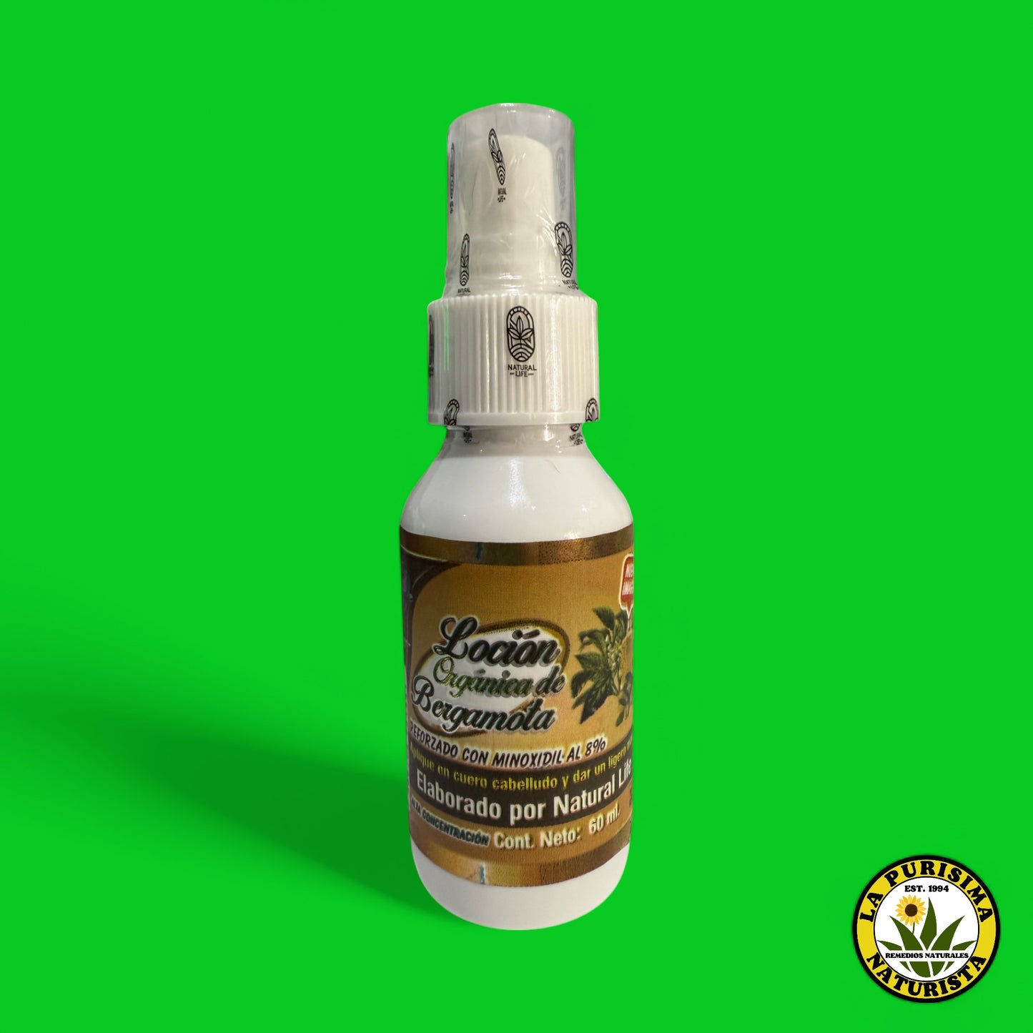 LOCION ORGANICA DE BERGAMOTA CON MINOXIDIL 60 ML (Previene la caída del cabello)