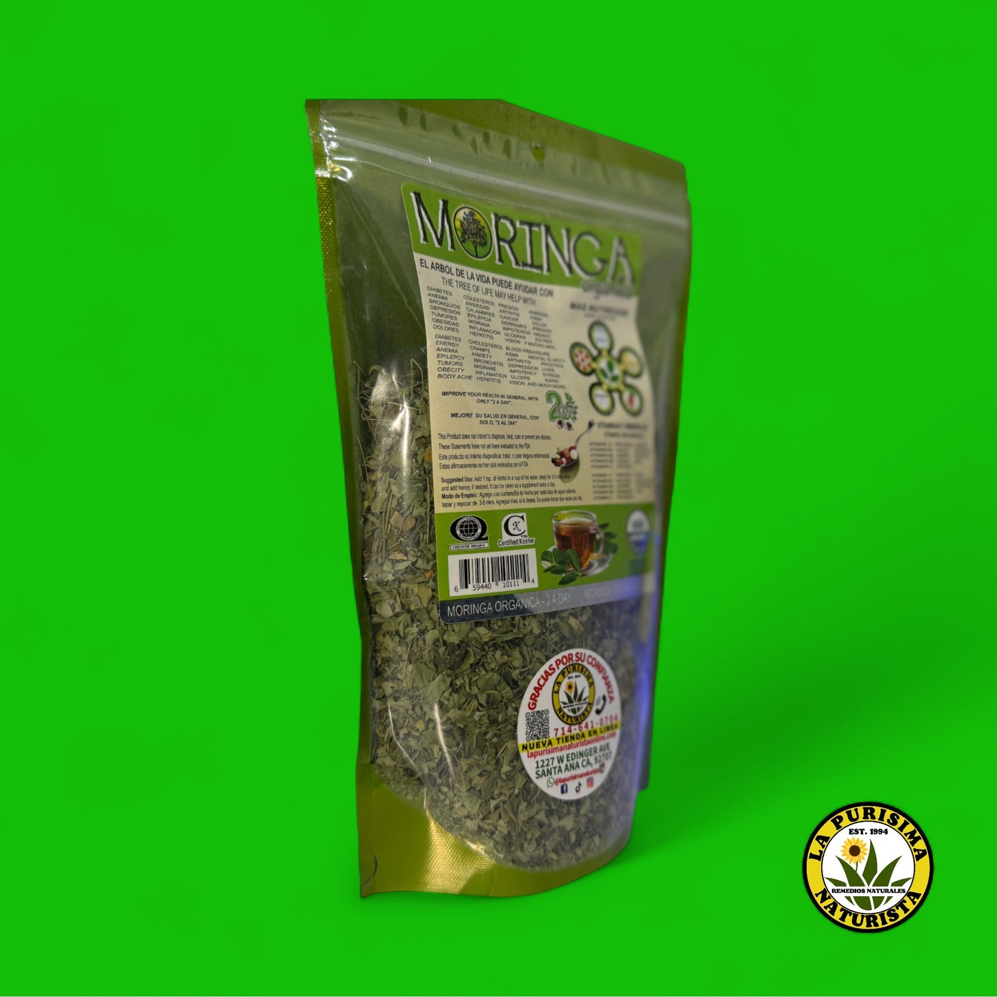 MORINGA ORGANICA (EL ARBOL DE LA VIDA) CON VITAMINAS Y MINERALES (HIERBA PARA HERBIR) CONTENIDO 2.5 OZ (50 GR)