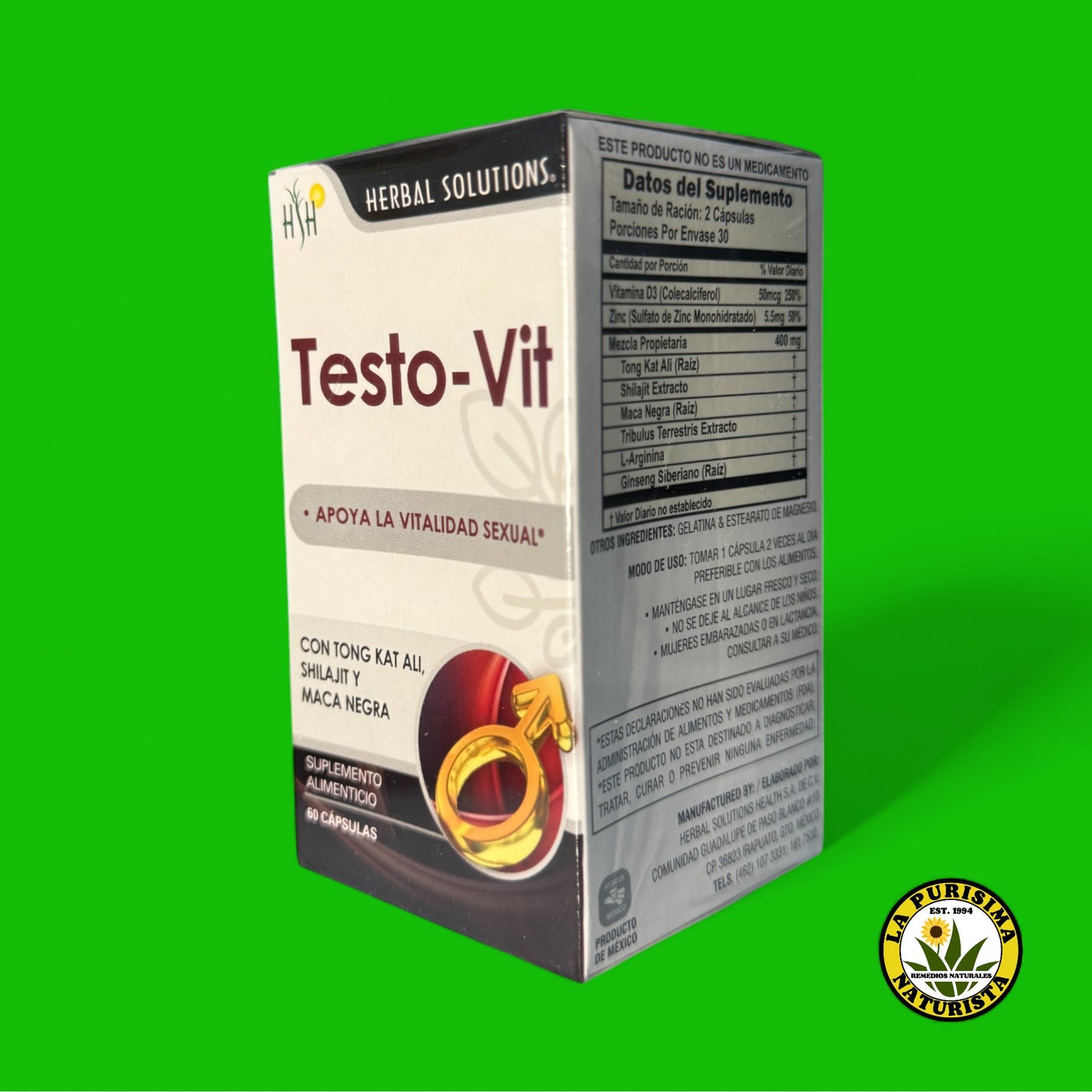 TESTO- VIT *APOYA LA VITALIDAD SEXUAL, CON TONG KAT ALI, SHILAJIT Y MACA NEGRA (60 CAPSULAS)
