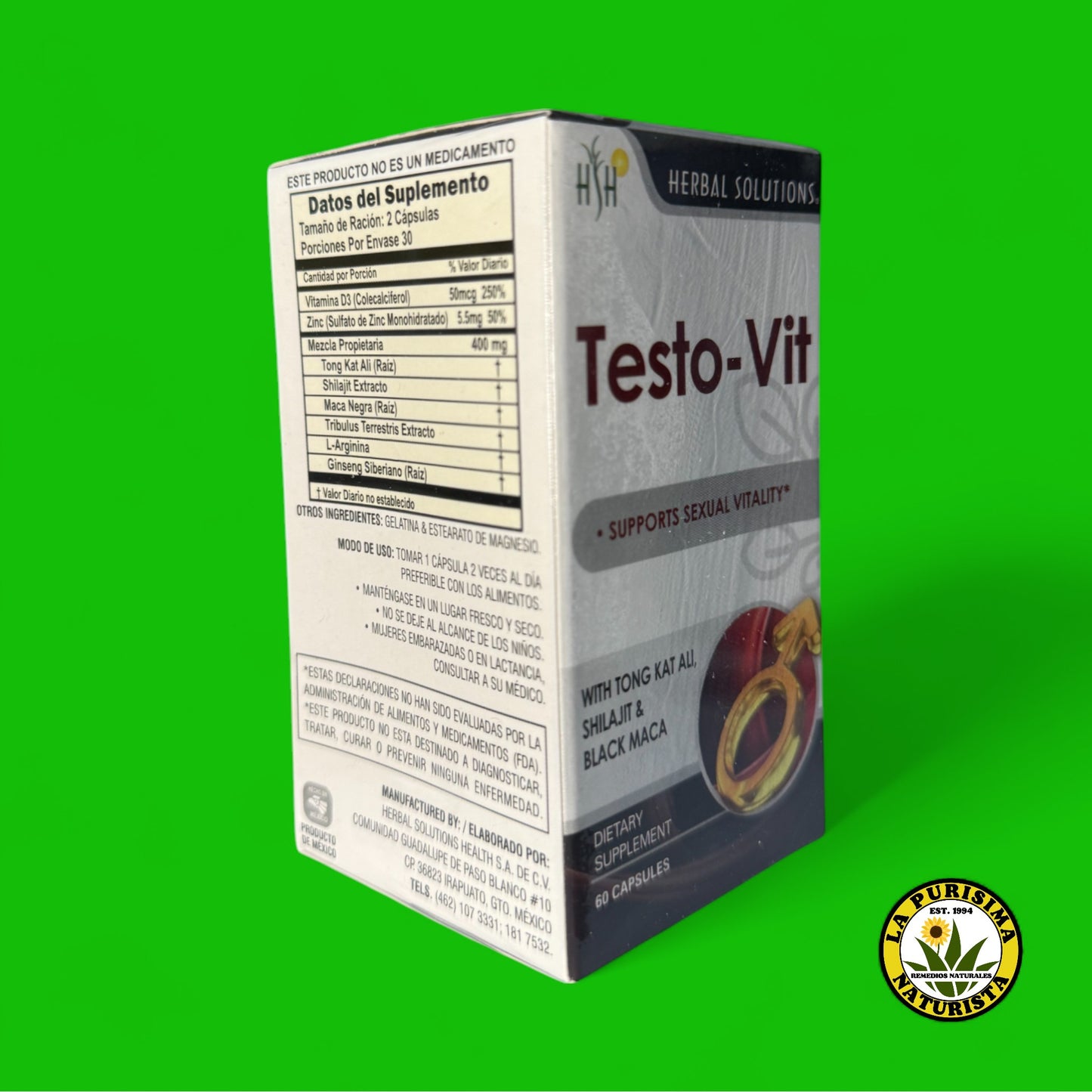 TESTO- VIT *APOYA LA VITALIDAD SEXUAL, CON TONG KAT ALI, SHILAJIT Y MACA NEGRA (60 CAPSULAS)