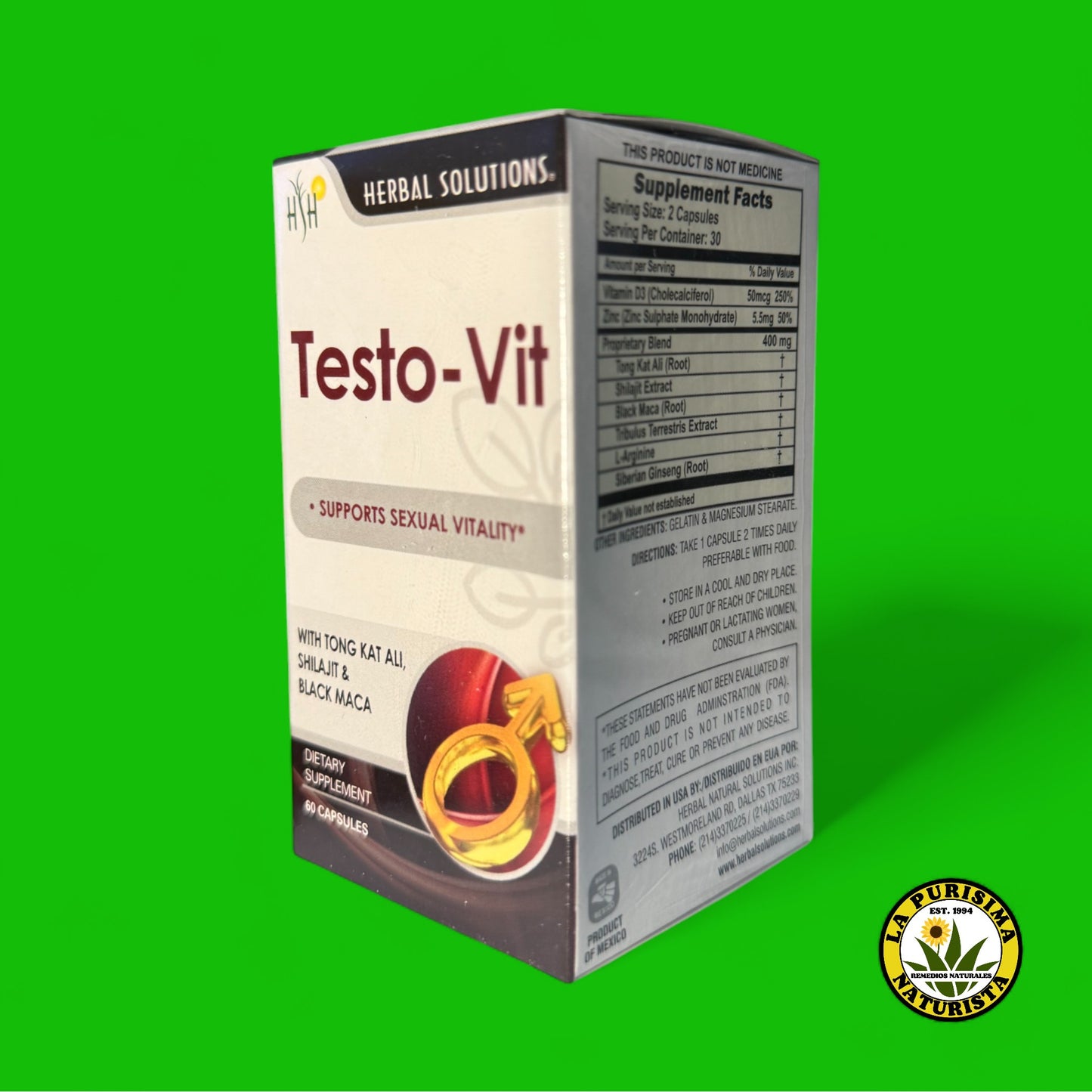 TESTO- VIT *APOYA LA VITALIDAD SEXUAL, CON TONG KAT ALI, SHILAJIT Y MACA NEGRA (60 CAPSULAS)