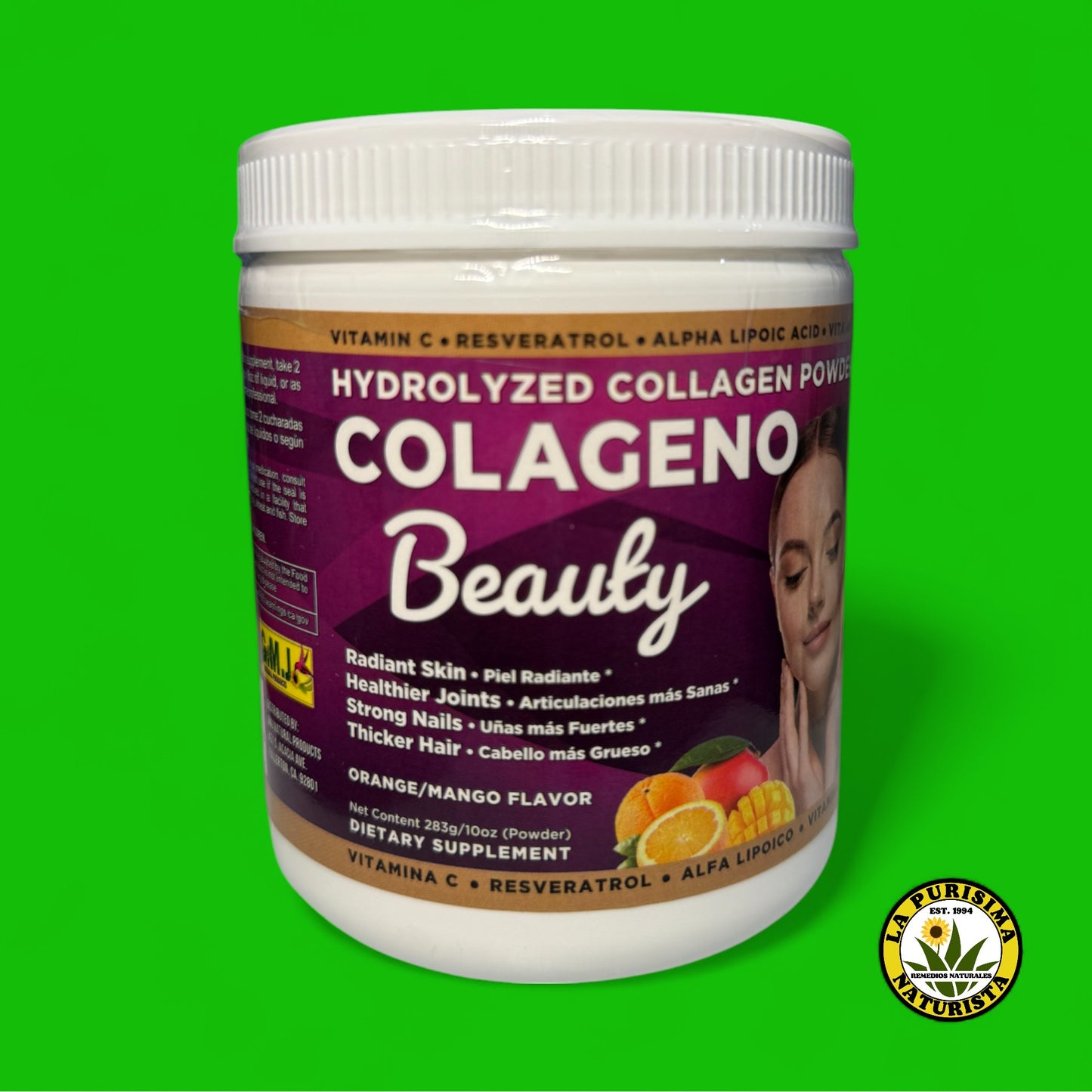 COLAGENO HIDROLIZADO EN POLVO "BEAUTY" NARANJA/MANGO 283 G / 10 OZ.