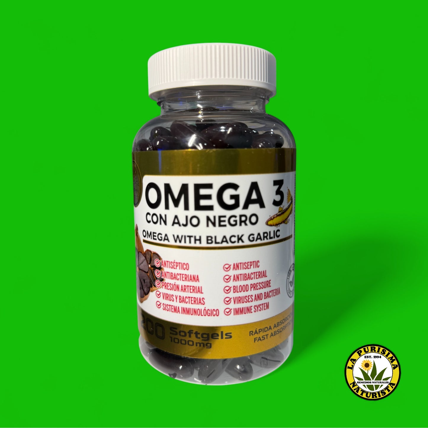 OMEGA 3 CON AJO NEGRO 200 SOFTGELS DE 1000 MG