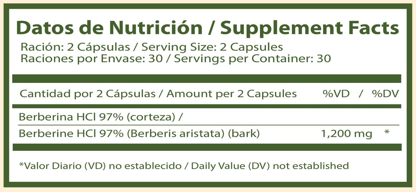 Berberine HCl 1200 mg – Metabolismo Saludable – 60 Veggie Caps