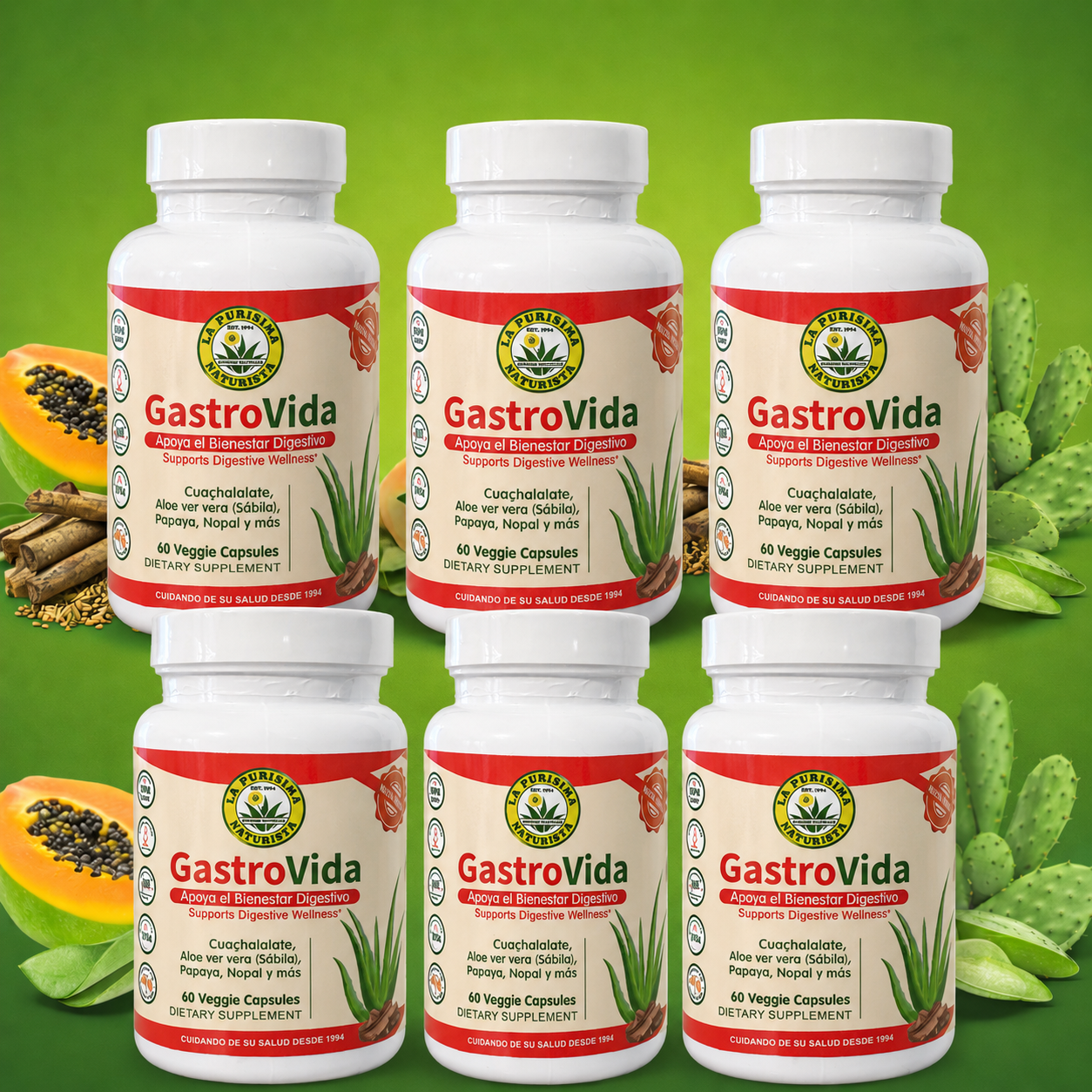 GastroVida Fórmula Herbal para Bienestar Digestivo – 60 Cápsulas Veggie