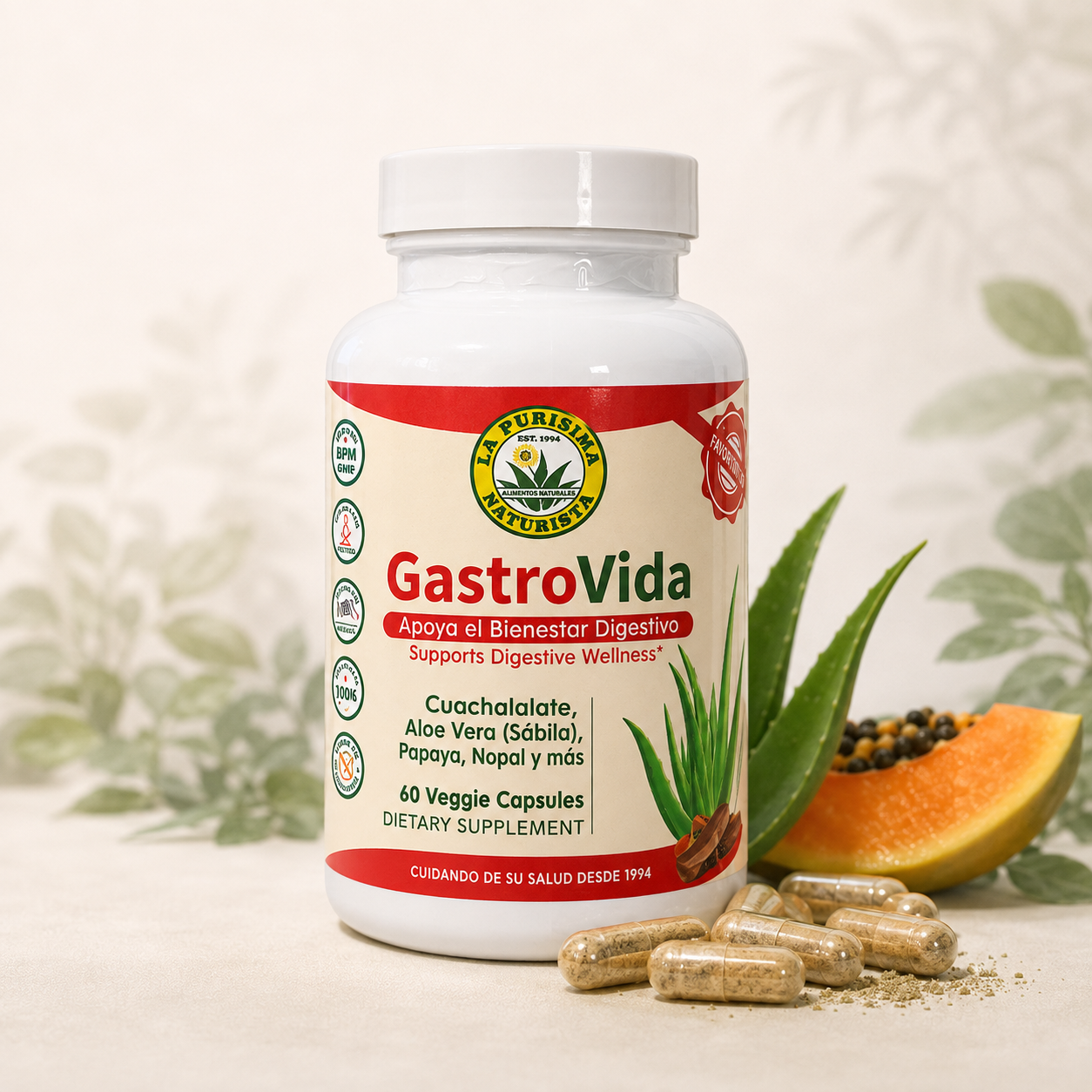GastroVida Fórmula Herbal para Bienestar Digestivo – 60 Cápsulas Veggie